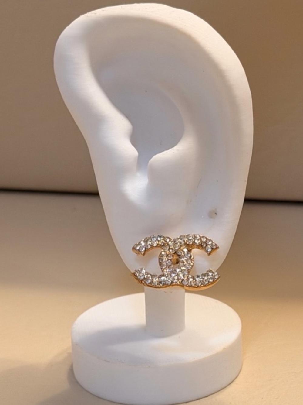 CC gold Crystal Logo Stud Pair of Earrings
